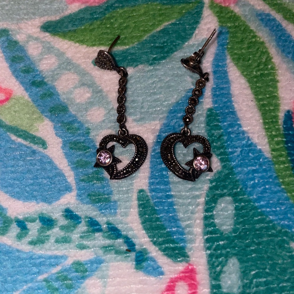 Vintage Hanging Star and Heart Earrings